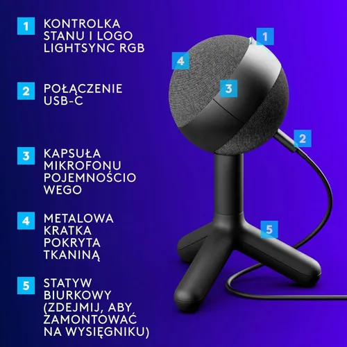 Mikrofon Logitech Yeti Orb Przewodowy Pojemnościowy Czarny