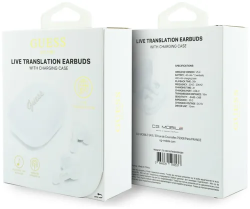 Słuchawki douszne GUESS Script Metal Logo Biały z tłumaczem