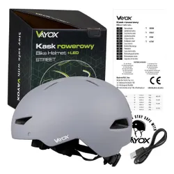 Kask rowerowy VAYOX Street VA0423GREM Szary Miejski z lampką (rozmiar M)