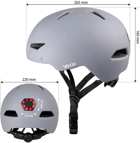 Kask rowerowy VAYOX Street VA0423GREM Szary Miejski z lampką (rozmiar M)