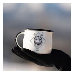 Kubek turystyczny Alpinus Emaliowany Ryś biały