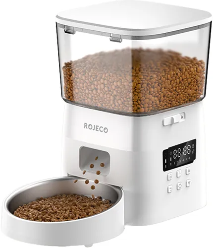 Dozownik karmy automatyczny ROJECO Button Version Automatic Smart Pet Feeder Biały