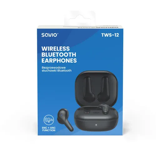 Słuchawki bezprzewodowe Savio TWS-12 Dokanałowe Bluetooth 5.3 Czarny