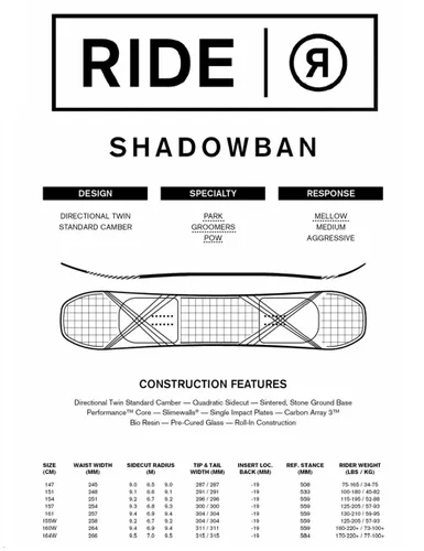 Deska snowboardowa Ride Shadowban Wide - Długość (cm) - 155
