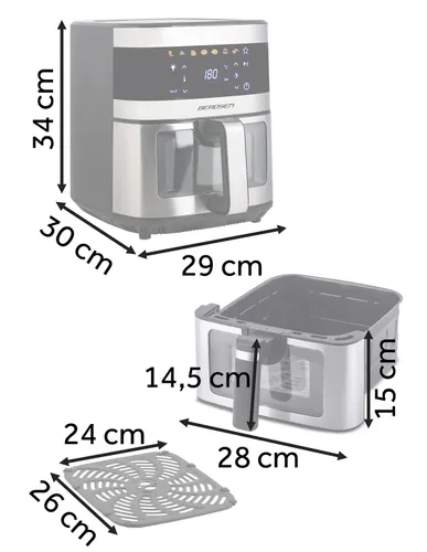 Air Fryer Frytkownica beztłuszczowa BERDSEN BD-656 9.1l 7 gotowych programów Srebrny