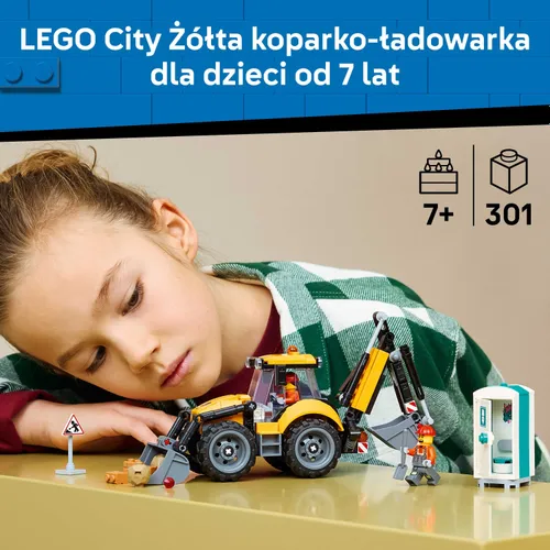 LEGO City 60480 Żółta koparko-ładowarka, zestaw klocków 7+