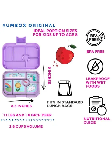 Szczelna średnia śniadaniówka Yumbox Original - lavande purple / unicorn
