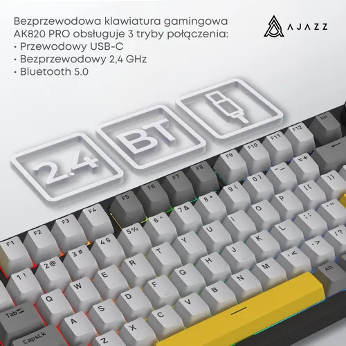 Klawiatura AJAZZ AK820 Pro RGB Hot Swap Flying Fish Switch Czarno-szaro-żółty
