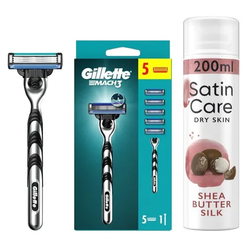 Golarka GILLETTE Mach3 + 5 Ostrzy + Żel do golenia GILLETTE Satin Care Shea Butter Silk 200 ml