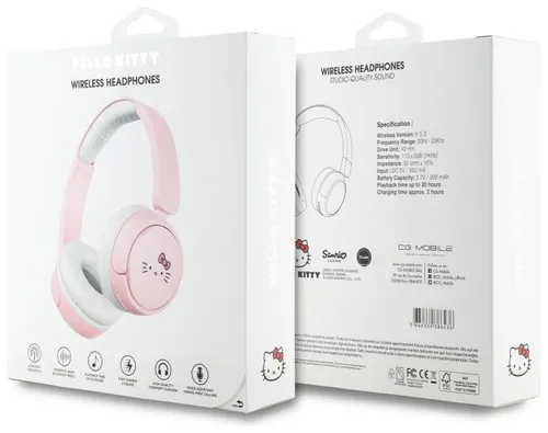 Słuchawki nauszne HELLO KITTY Face Logo Różowo-biały