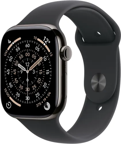 Apple Watch 11 GPS + Cellular 42mm koperta z tytanu (łupek) + pasek sportowy rozmiar M/L (czarny)