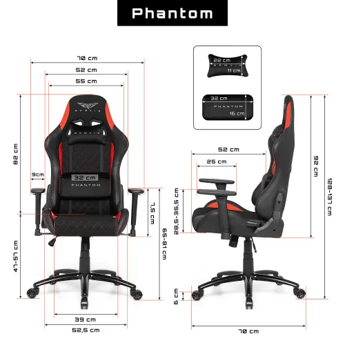 Fotel GAMVIS Phantom Large Czarny (czerwone elementy)