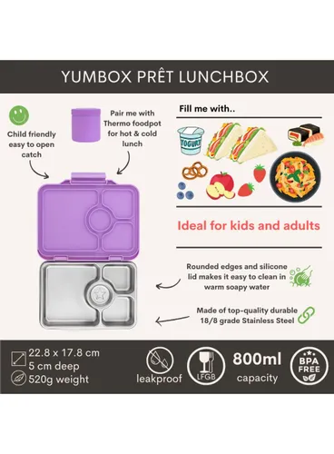 Lunchbox 4-komorowy Yumbox Pret ze stalową tacą - twilight blauw glitter