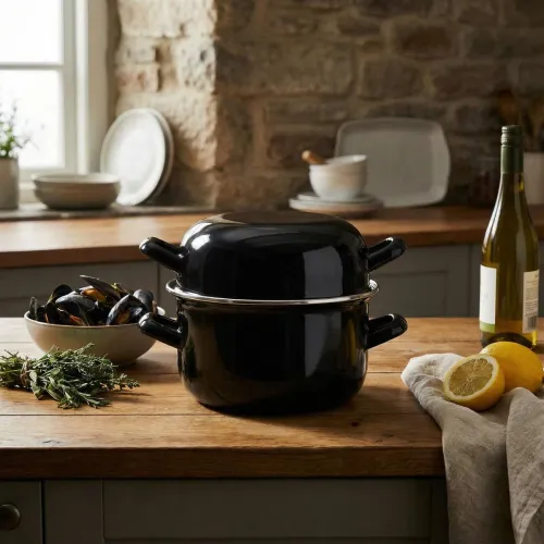 Garnek emaliowany do muli małż i owoców morza Tadar 2w1