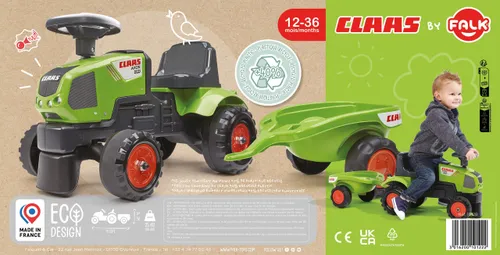 Falk Traktorek Baby Claas Axos 310 Zielony z Przyczepką od 1 roku
