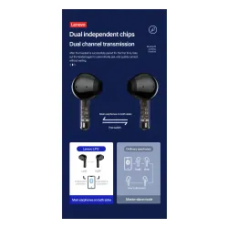 Słuchawki bezprzewodowe Lenovo LP12 Douszne Bluetooth 5.0 Czarny