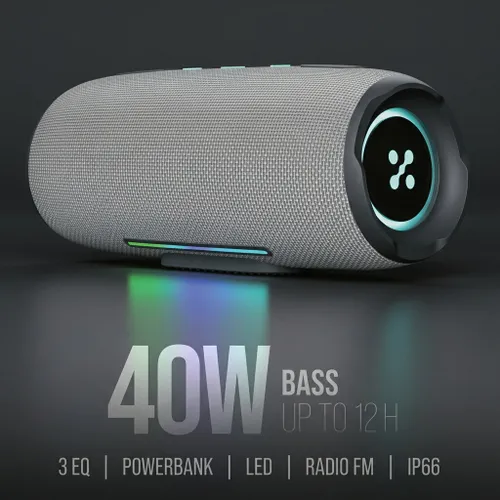 Głośnik mobilny XMUSIC BTS860 Bluetooth, Moc 40W, IP66, Akumulator 5000 mAh,  Radio FM, Szary