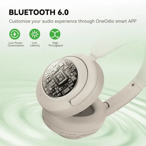 Słuchawki bezprzewodowe Oneodio Focus A6 ANC Nauszne Bluetooth 6.0 Beżowy