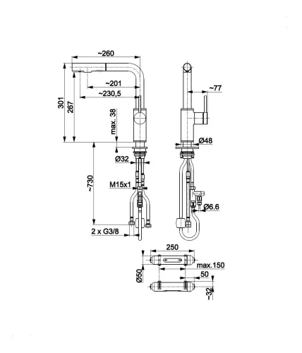Bateria KFA Armatura Arura Duero Pure Basic Pull-Out 6623-112-31 Złoty Stal szlachetna