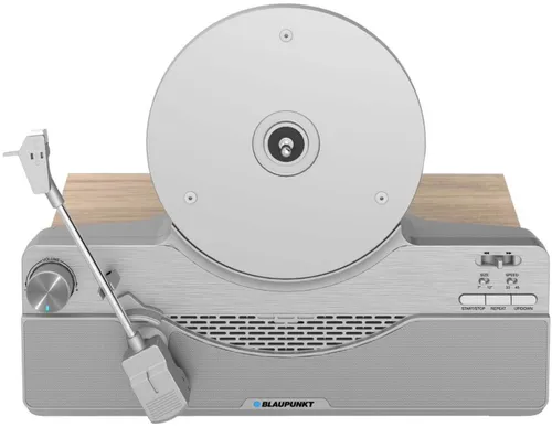 Gramofon pionowy BLAUPUNKT VT100 Srebrny,Automatyczny,Napęd paskowy,BT,Wbudowane głośniki,Prędkość odtw.33 1/3,45 obr./min