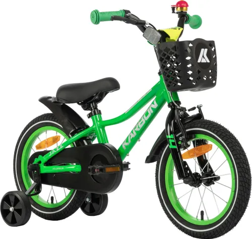 Rower dziecięcy KARBON Jazz 14 cali dla chłopca Zielony Neon