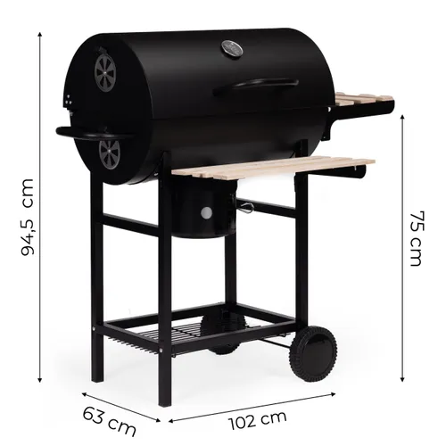 Grill węglowy ogrodowy z pokrywą termometr popielnik drewniane półki MultiGarden