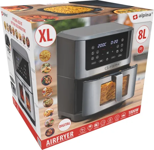 Air Fryer Frytkownica beztłuszczowa ALPINA 871125224542 8l z okienkiem do obserwacji postępów gotowania