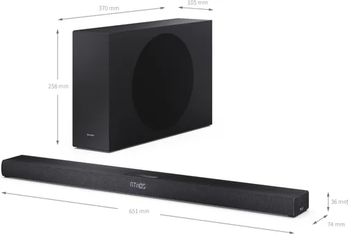 Soundbar SHARP HT-SBW320 Czarny 2.1-kanałowy, Bezprzewodowy Subwoofer, HDMI eARC, Dolby Atmos, Bluetooth, Korektor EQ