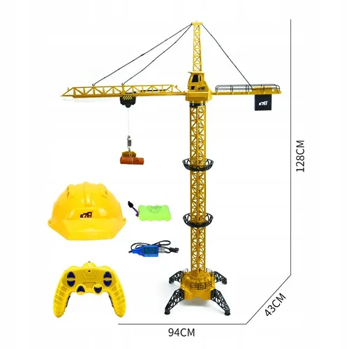 Dźwig Zdalnie Sterowany dla Dzieci Żuraw Budowlany 128cm Obrotowy + Kask Matadi