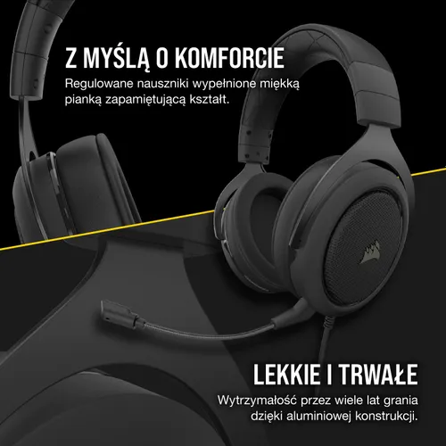 Słuchawki przewodowe z mikrofonem Corsair HS50 Pro Stereo Carbon CA-9011215-EU Nauszne Czarny