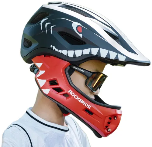 Kask rowerowy ROCKBROS TT-32005 Shark Czarny Full Face dla Dzieci z odkręcaną szczęką (rozmiar M)