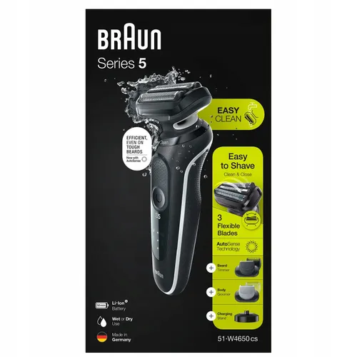 Мужская Бритва BRAUN SERIES 5 51-W4650CS ДЛЯ ТЕЛА БОРОДЫ, ЗАРЯДНАЯ СТАНЦИЯ