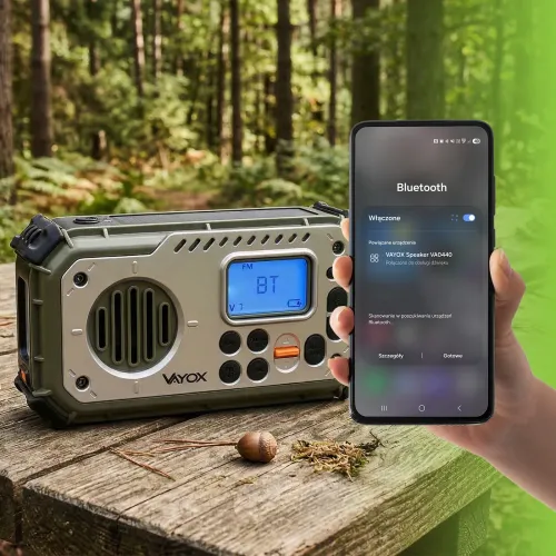 Radioodbiornik Vayox VA0440 Solarne Latarka Radio FM Bluetooth Zielony