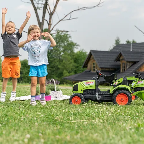 Falk Traktor Claas Zielony z Przyczepą i Łyżką na Pedały od 2-5 lat