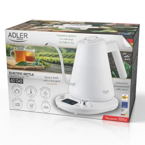 ADLER AD 1349w 1 l - czajnik elektryczny bezprzewodowy metalowy z regulacją temperatury
