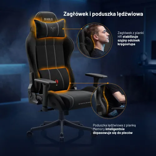 Fotel Diablo Chairs X-One 2.0 Normal Burned Black Gamingowy do 140kg Tkanina Czarny