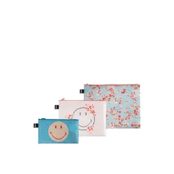 Kosmetyczki z recyklingu Loqi Smiley - blossom / geometric