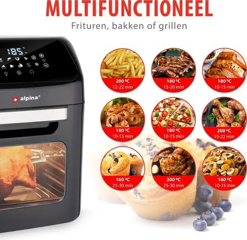 Air Fryer Frytkownica beztłuszczowa ALPINA 871125219568 12l z okienkiem do obserwacji postępów gotowania