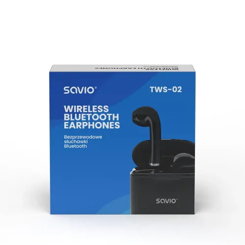 Słuchawki bezprzewodowe Savio TWS-02 Dokanałowe Bluetooth 5.0 Czarny