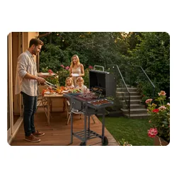 Grill węglowy ogrodowy Berdsen BD-892 żeliwny ruszt z pokrywą popielnik + termometr