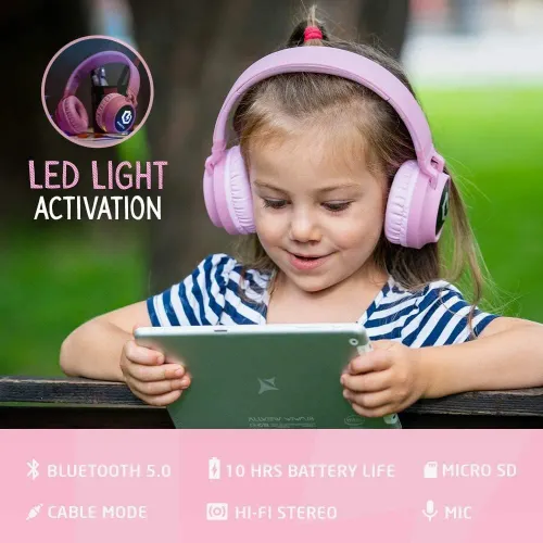 Słuchawki bezprzewodowe PowerLocus Buddy Kids Nauszne Dla Dzieci Bluetooth 5.3 Różowy