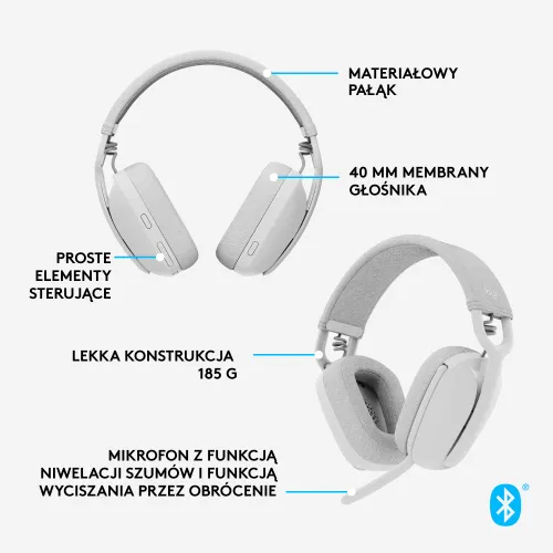 Słuchawki bezprzewodowe z mikrofonem Logitech Zone Vibe 100 Nauszne Biały