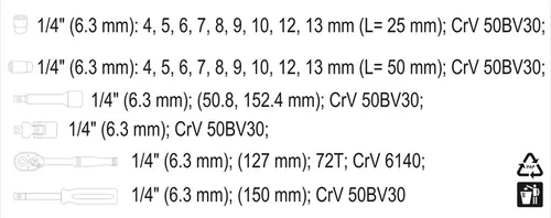 Zestaw narzędziowy 1/4" (23szt.) Yato YT-14421