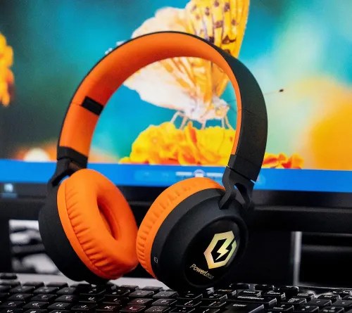 Słuchawki bezprzewodowe PowerLocus Buddy Kids Nauszne Dla Dzieci Bluetooth 5.3 Czarno-pomarańczowy