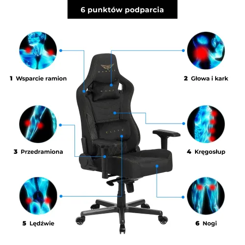 Fotel GAMVIS Elite 2.0 Pro XL Tkanina Czarny (złote elementy)