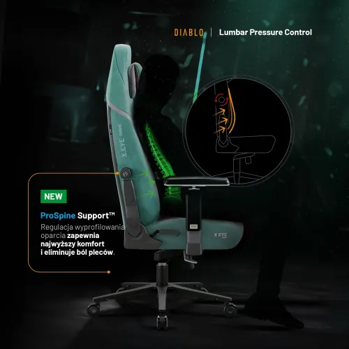 Fotel Diablo Chairs X.Eye Prime, Normal Size, Mystic Mint Gamingowy do 140kg Miętowy