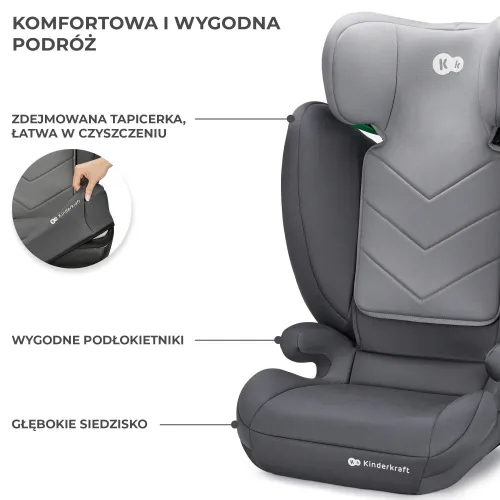 Fotelik samochodowy KINDERKRAFT I-Spark I-Size 2w1 100-150 cm (9-36 kg) Szary