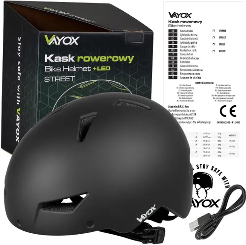 Kask rowerowy VAYOX Street VA0423BMM Czarny Miejski z lampką (rozmiar M)