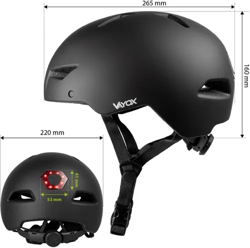 Kask rowerowy VAYOX Street VA0423BMM Czarny Miejski z lampką (rozmiar M)