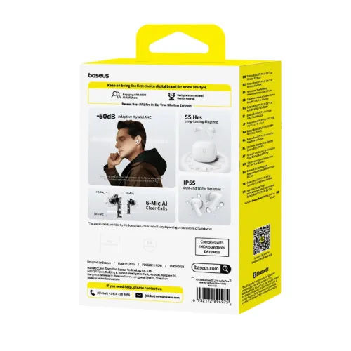 Słuchawki bezprzewodowe Baseus Bass BP1 Pro ANC Dokanałowe Bluetooth 6.0 Biały